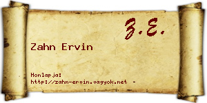 Zahn Ervin névjegykártya